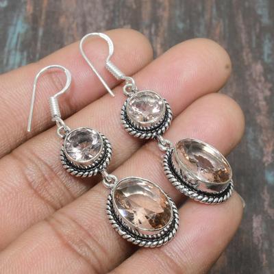 Orecchino da donna in argento sterling massiccio 925 fatto a mano con pietra preziosa morganite