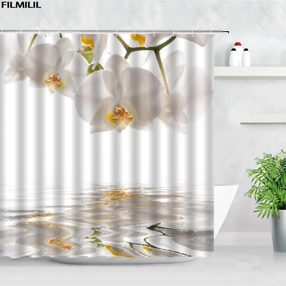Zen Buddha Green Bamboo Shower Curtain Palm Trees Beach Ocean Flower Plant Nature Landscape Wall Hanging Bathroom Decor Curtains