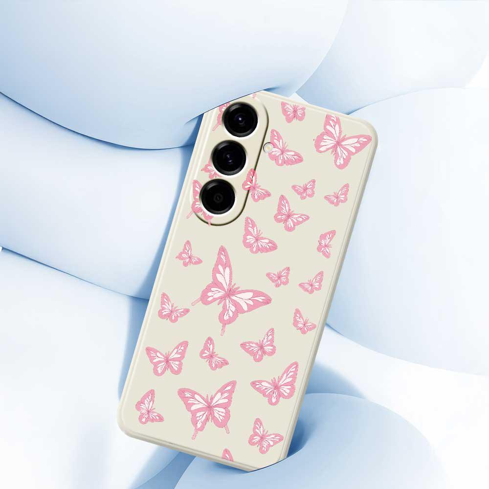 For Samsung Galaxy A56 5G Case Pink Butterflies Pattern Printing Straight Edge TPU Phone Back Cover