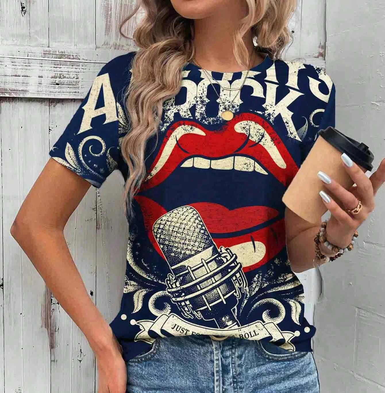 

Модные летние сексуальные помады с 3D-принтом футболки для женщин уличная одежда повседневная футболка с коротким рукавом Y2k футболки с круглым вырезом топы одежда 6XL