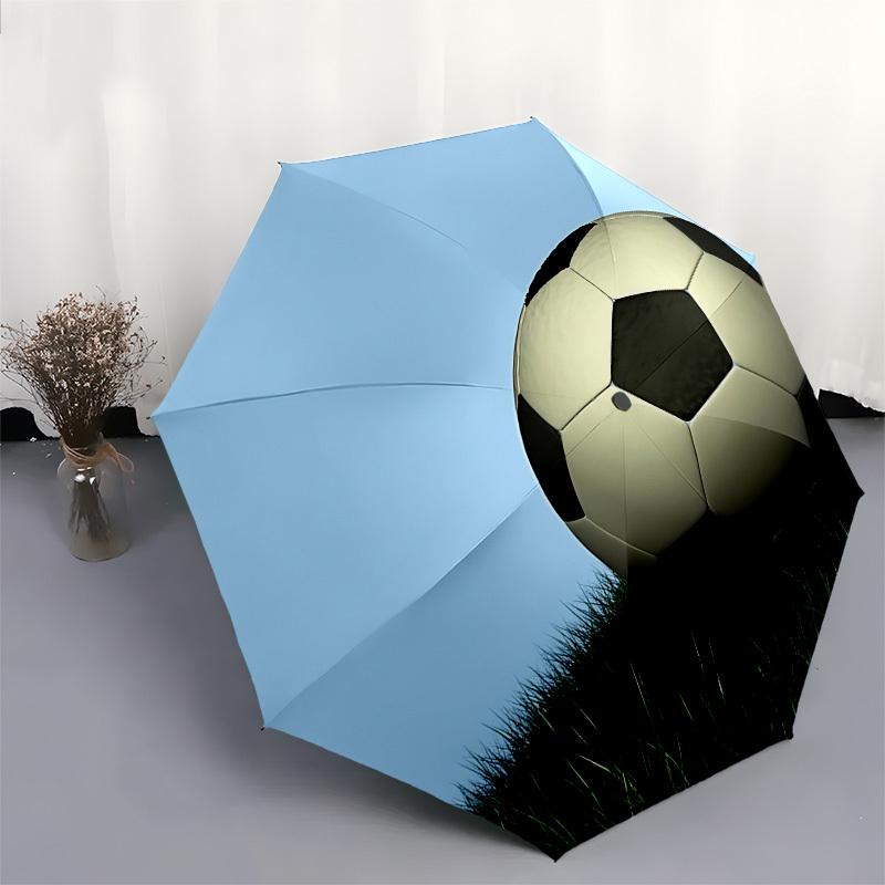 Soccer ball, Grass field Automatic Folding Umbrella Compact 8 rib Design, Unique Style, Suitable for Everyday Outdoor Use, Perfect Gift for
