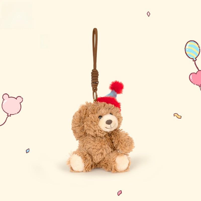 Cake Birthday Bear Hat Rabbit Doll Keychain Animal Plush Pendant Gift Holiday