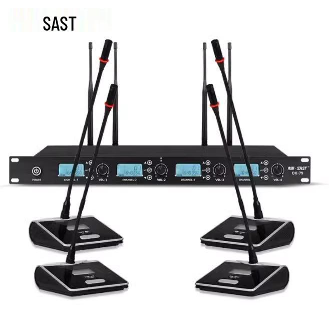 Xianke OK-79 UHF Wireless Conference Microphone Set – One-to-Four Handheld, Gooseneck, and Headset Options with Anti-Howling Technology.
