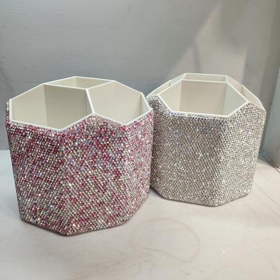 Luxury Diamond Makeup Brush Storage Bucket 5 Grid Lipstick Eyebrow Pencil Organizer Box Rhinestones Desktop Rack Sparkling Gift