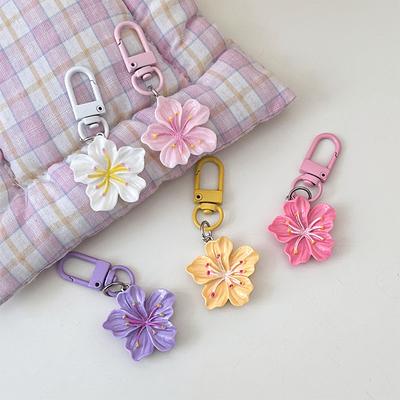 1PC Colorful Romantic Accessory Delicate Flower Sweet Keychain Giftable Backpack Stylish Cherry Blossom Cute 5.5x3cm