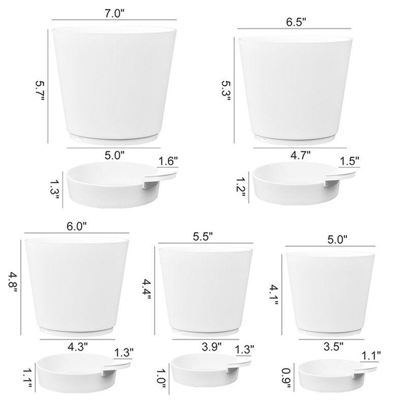 ABWR-5 Pack 5 Inch Self Watering Pots For Indoor Plants, Flower Pots Planter With Drainage Holes And Wick Rope White Easy Instal