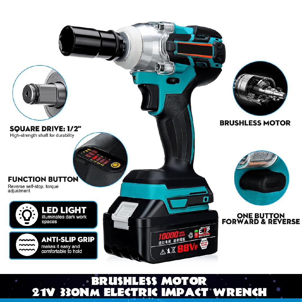 Cordless Electric Impact Wrench Guns 330Nm Max Torque Impact Wrench 21V 10000mah Li-ion 2 Batteries 1 Charger Power Tool
