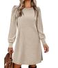 European & American Fashion Knitted Puff Sleeve Dress - Women's Autumn/Winter Casual Loose Fit with Pockets