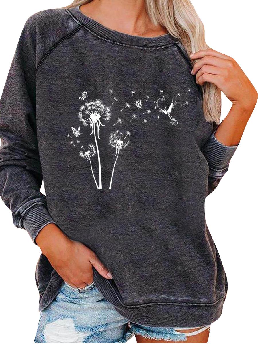 

Женский пуловер оверсайз, свитшот на весну/осень, модный топ с принтом, универсальный топ 3XL серый