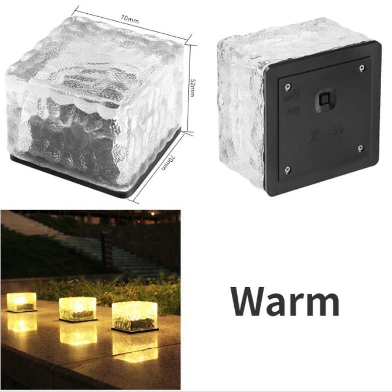 1500LM Solar Glass Brick Light Solar Ice Cube LED Light Crystal Brick Stone Lamp Garden Courtyard Pathway Patio Pool Decorative Festive
