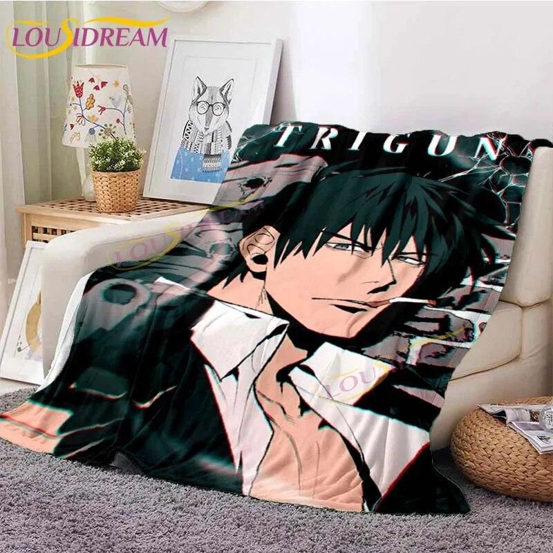 Trigun Flannel Blankets Anime Blankets Vash The Stampede Throw Blanket for Sofa Livingroom Hiking Picnic Blanket Vintage Gift