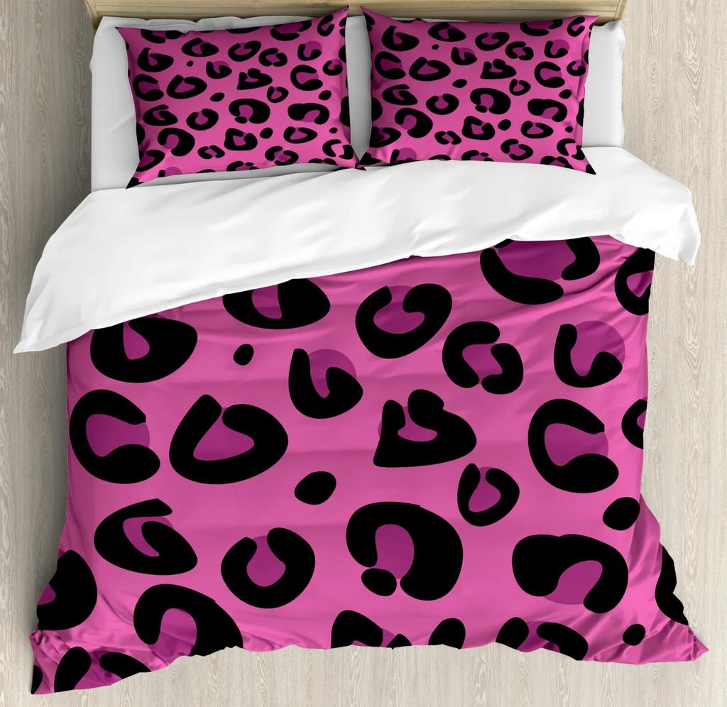 Leopard Duvet Cover Set King/Queen Size,African Predator Animal Skin Spotted Pattern Quilt Cover Brown Polyester Bedding Set