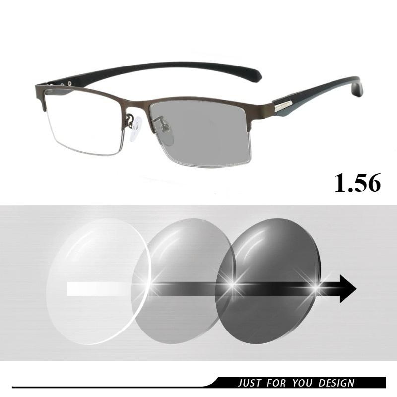 Fashion Photochromic Prescription Glasses Anti-blue Light Customized Glasses Men Half Frame Business Presbyopia Glasses
