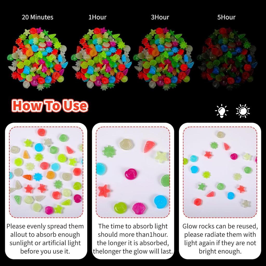 100 Pcs Glow in The Dark Rocks, Mixed Color Aquarium Glow Stones Rocks Luminous Pebbles Outdoor Decorations Stones Pebbles Glowing Stone for Fish