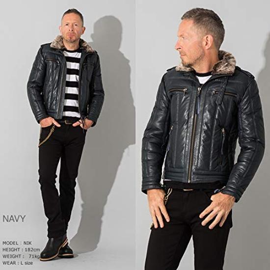 Genuine Leather Wing Neck Down Riders WNG12A LL Size Navy [Liugoo Leathers] Men's