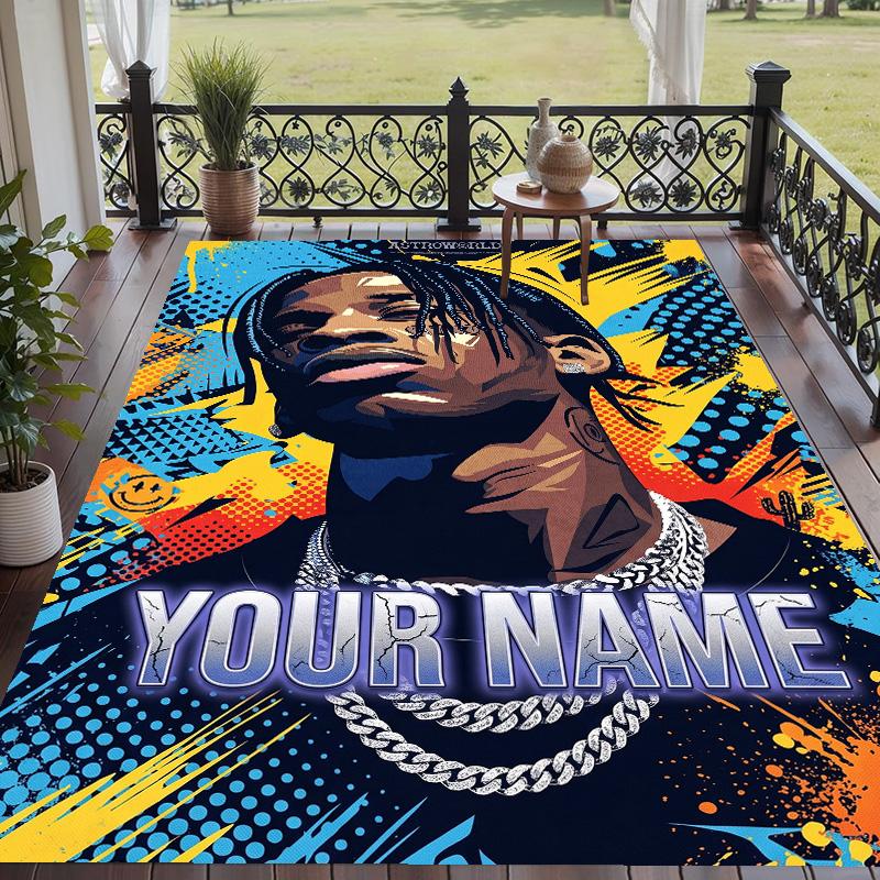 Custom Text Travis Scott Pattern Floor Rug Soft Indoor Carpet Mat Living Room Bedroom