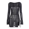 Square Collar Solid Mini Dress For Women Y2k Clothes Gauze Sexi Night Dress Hot Club Outfits Sheer Vestidos De Mujer Long Sleeve