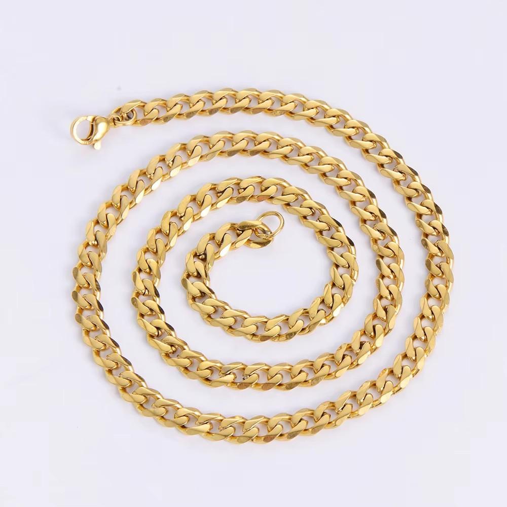 High Polished 3.5mm 5mm 7mm 9mm 11mm 18K Gold Plated Chunky Cadena Cubana Stainless Steel Miami Cuban Link Chain Necklace