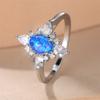 Trendy Blue Opal Oval Ring Vintage Silver Color Wedding Bands Engagement Rings For Women Men Minimalist