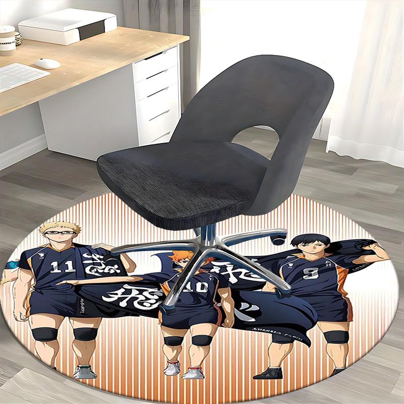 1pc Haikyuu! Karasuno High Volleyball Team Uniform Round Carpet, Office Chair Mat, NonSlip Rug for Home Decor, Gift, Office, Living Room