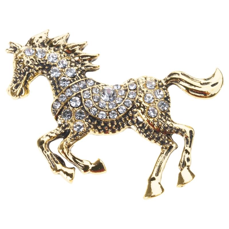 Enamel Horse Shape Brooch with Sparkling Rhinestones Details Versatile Zinc Alloy Pin Jewelry for Gift Giving