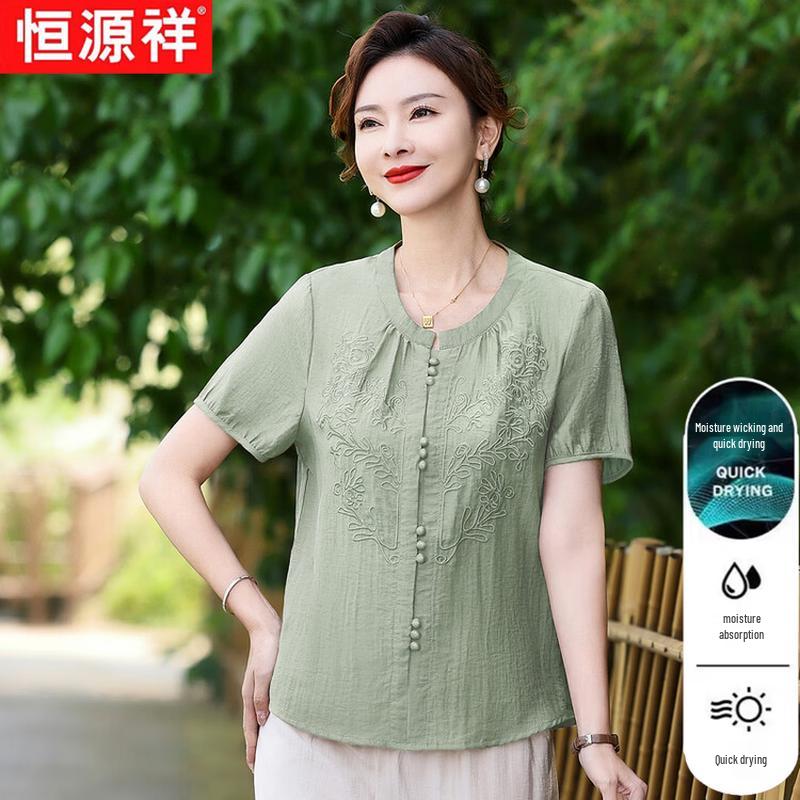 Hengyuanxiang Women s Embroidered Short Sleeve Top XL