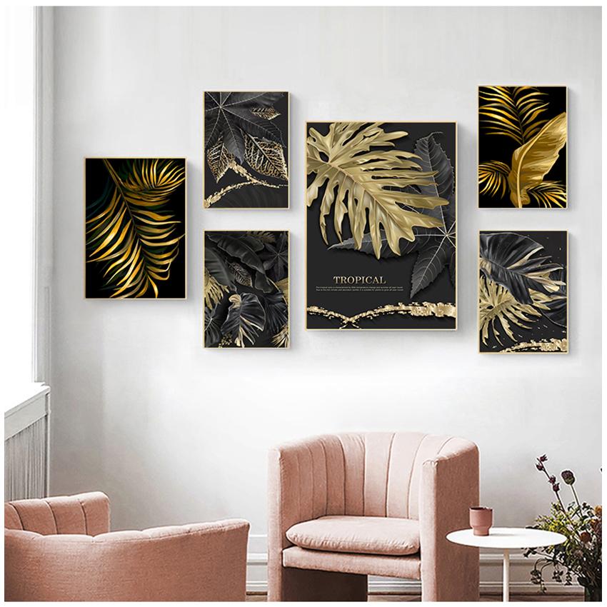 Nordic Canvas Painting Wall Art Tropical Leaves Posters and Prints for Living Room Decor Gold Plant Picture Home Decor Wholesale