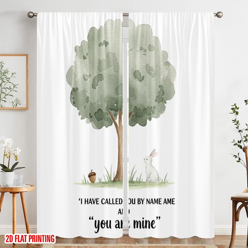 2pcs 2D flat printing Curtain Watercolor Forest Tree Bunny Polyester Without Electricity 0 for Multipurpose Event Decoration