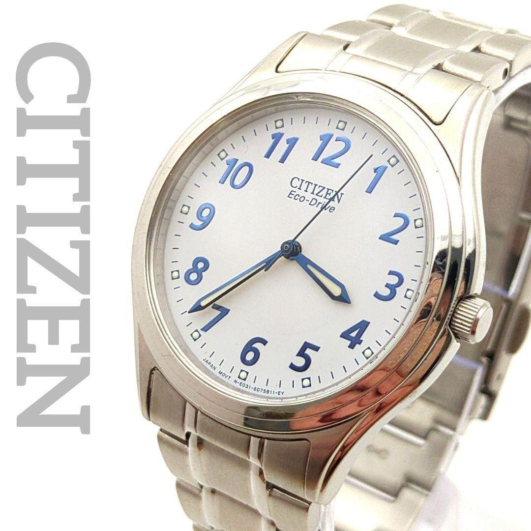 Good Condition Citizen Eco-Drive White Dial Working Boys Men s Watch Working Product Solar Eco-Drive