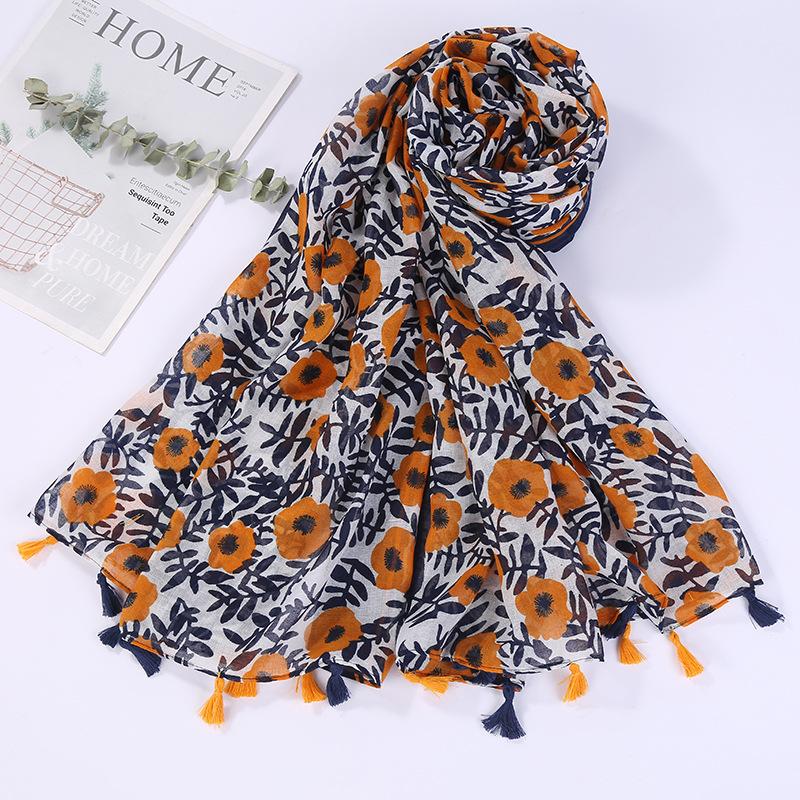 Sciarpa Boho da donna, leggera, con stampa floreale, scialle con frange, moda autunno inverno