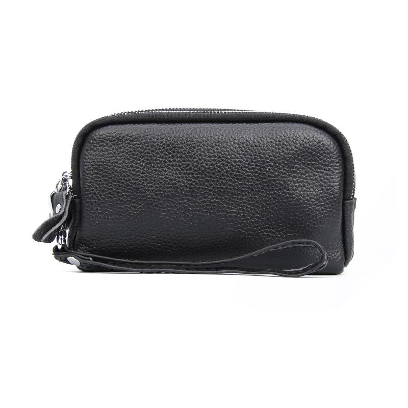 Top Layer Cowhide Women's Clutch: Genuine Leather Long Wallet with Three-Layer Zipper, Large Capacity, Wrist Strap.