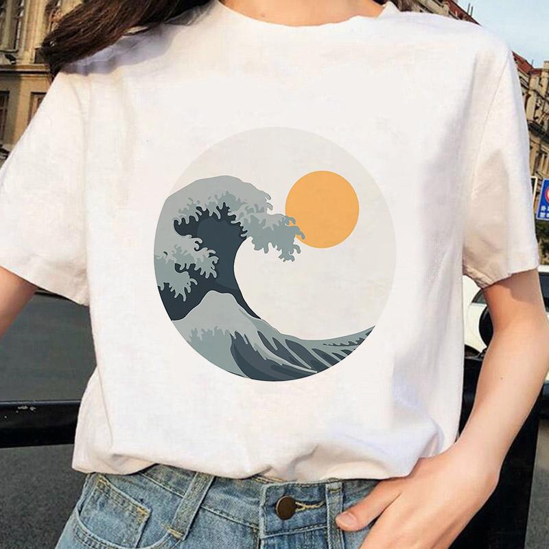 

Watercolor Cartoon T-Shirt Trend Style Women Tees Cute Pattern Round Neck Summer Top White Clothes Loose Lady White Tshirts XL білий