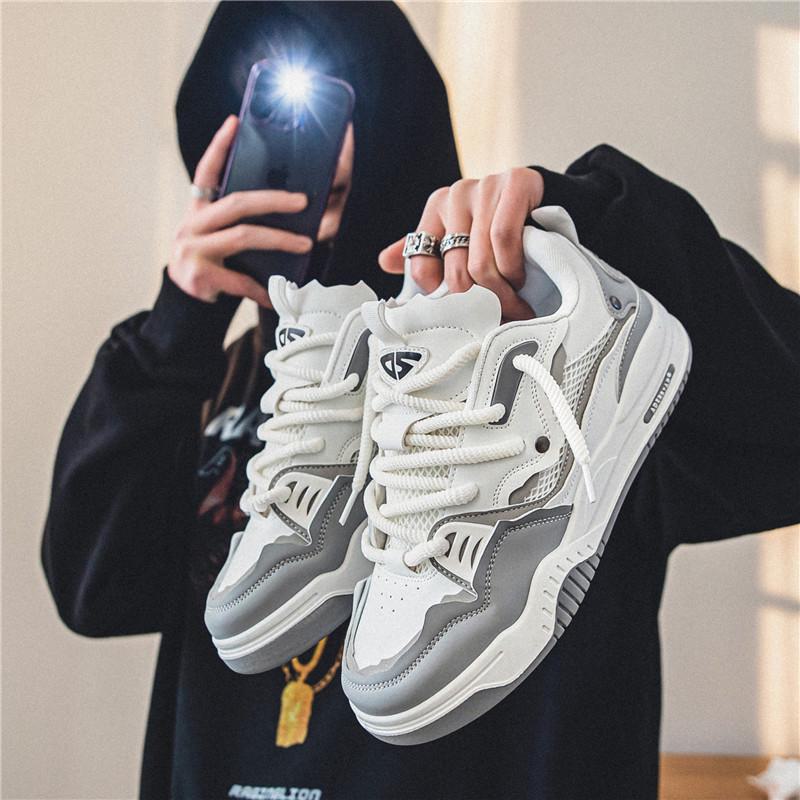 Men's 2024 Hong Kong Style Retro Casual Sneakers with Height Boost and Non-Slip Design for Spring, Summer, and Autumn.