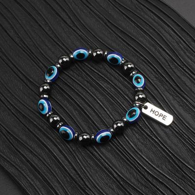 Hämatit Türkisches Lucky Blue Evil Eye Armband mit HOPE Charms Perlen handgefertigter Schmuck für Männer und Frauen NSB1076