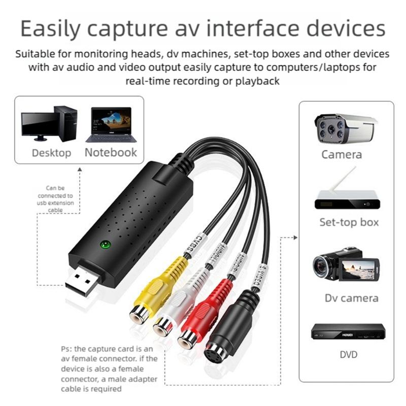 USB Sound Video Capture Card Adapter with USB Cable USB 2.0 to Video Capture Converter For TV Capture Device