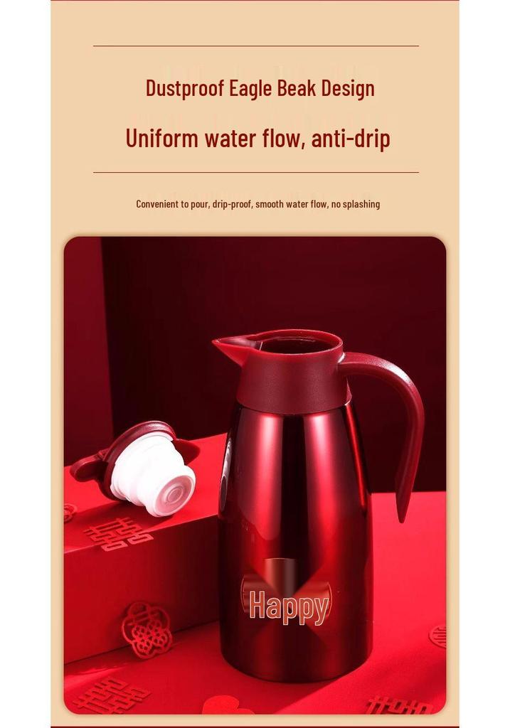 304 Stainless Steel Red Thermos Kettle - Small Insulated Festive Water Flask