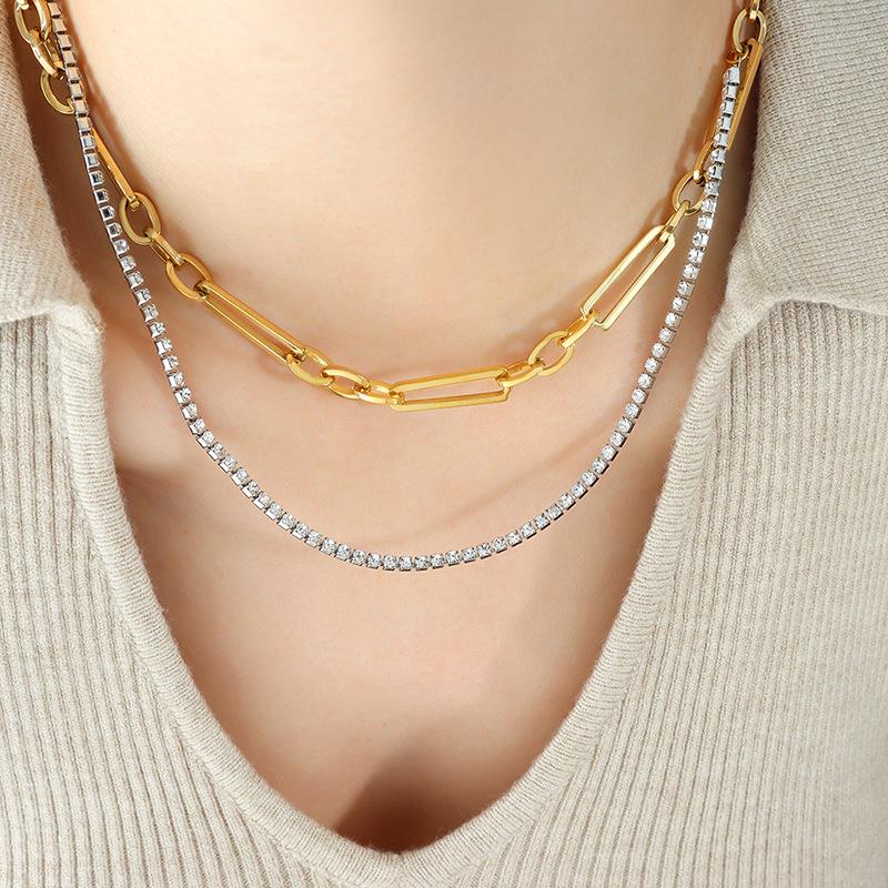 18K Gold-Plated Zircon Layered Hoodie Necklace in Hip Hop Style