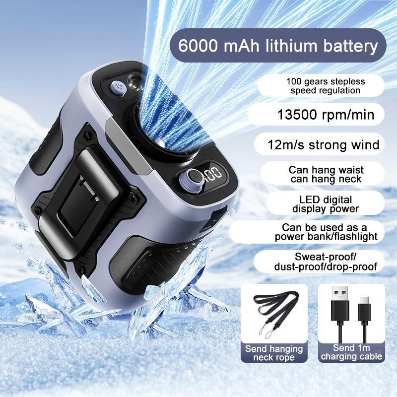 Portable Waist Fan with Power Bank 13500RPM High-Speed Motor LED Display USB Rechargeable For Outdoor Work