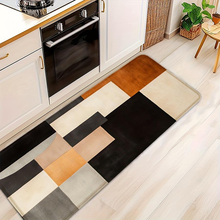 Modern Geometric Checkered Printed Flannel Bath Mat With Earth Tones And Minimalist Design Soft Non Slip Rug For Bathroom