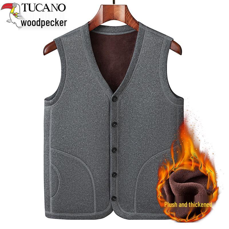 Мужская зимняя жилетка Woodpecker на флисовой подкладке для пожилых 3XL (130—150 jin) светло-серый