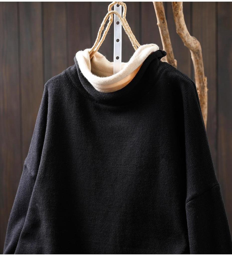 Women's Plus Size High Neck Patchwork Sweater - Winter Two-Piece Knitwear