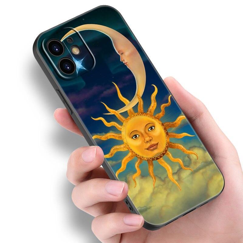 Funny Sun Moon Face Phone Case For Apple iPhone 14 13 12 Mini 11 Pro Max 7 8 XR X XS 7 8 Plus SE 2020 2022 Black Cover