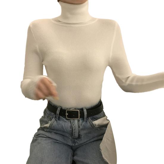 Women Knitting Tops Turtleneck Long Sleeve Solid Color Bottom Sweater Slim Fit Knitting Pullover Tops Autumn Winter Wear