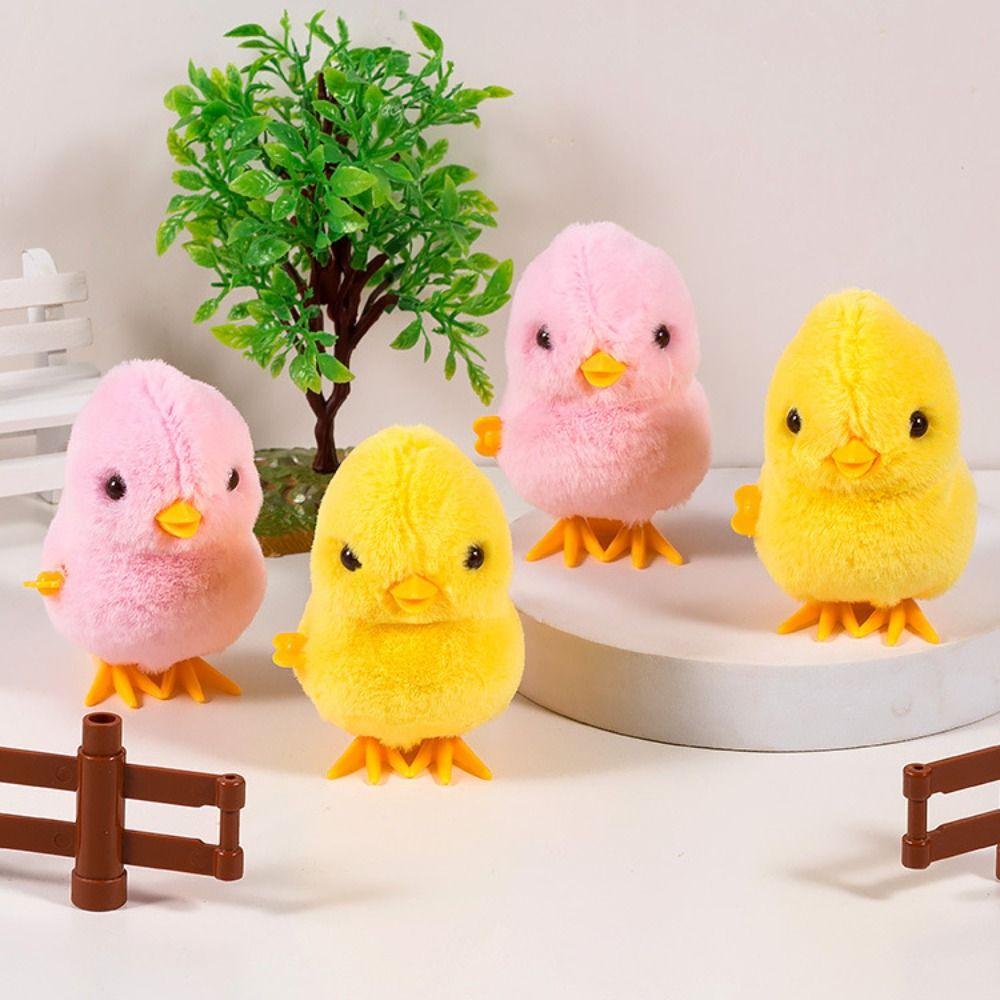 Plush Clockwork Spring Chicken Toy Cute Guide Baby Crawling Toy Duck Wind Up Jumping Toy  Cat Toy