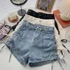 Modaya Uygun Çok Yönlü İpli Yüksek Belli Streç Denim Şort Kadın Pilili Pantolon Yaz Tasarımı Yüzde Yüz Uyumlu İnce Geniş Paça Pantolon