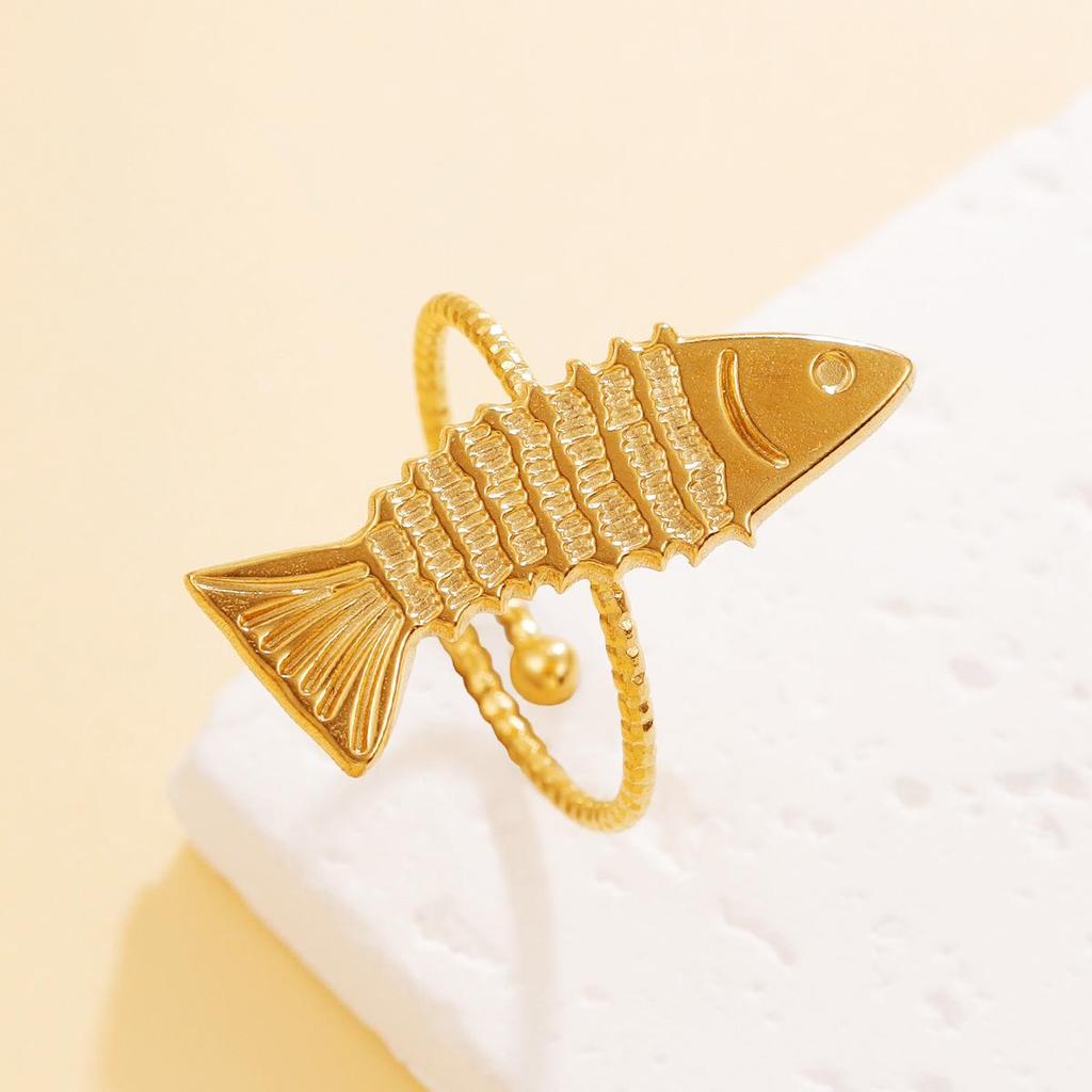Fresh Resort-Style Tropical Fish Stainless Steel Rings for Women - Cute Beach Ocean Series Ornaments