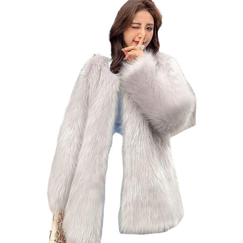 Imitation Fur Jacket Women's Long Winter Imitation Fox Hair Slim and Thin Thickened Fur Coat