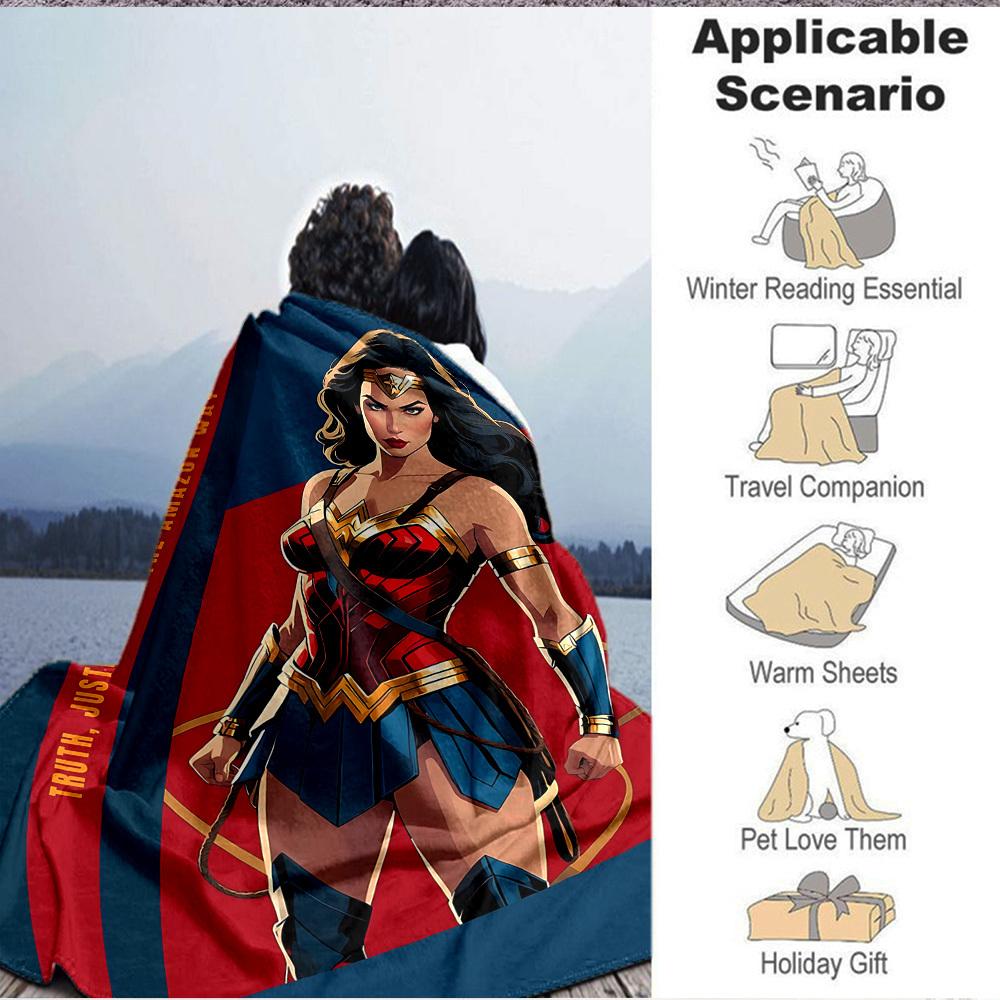 1pc Wonder Woman Flannel Throw Blanket - HD Printed Lightweight Soft Warm All-Season Blanket for Sofa, Bed, Travel, Camping 130