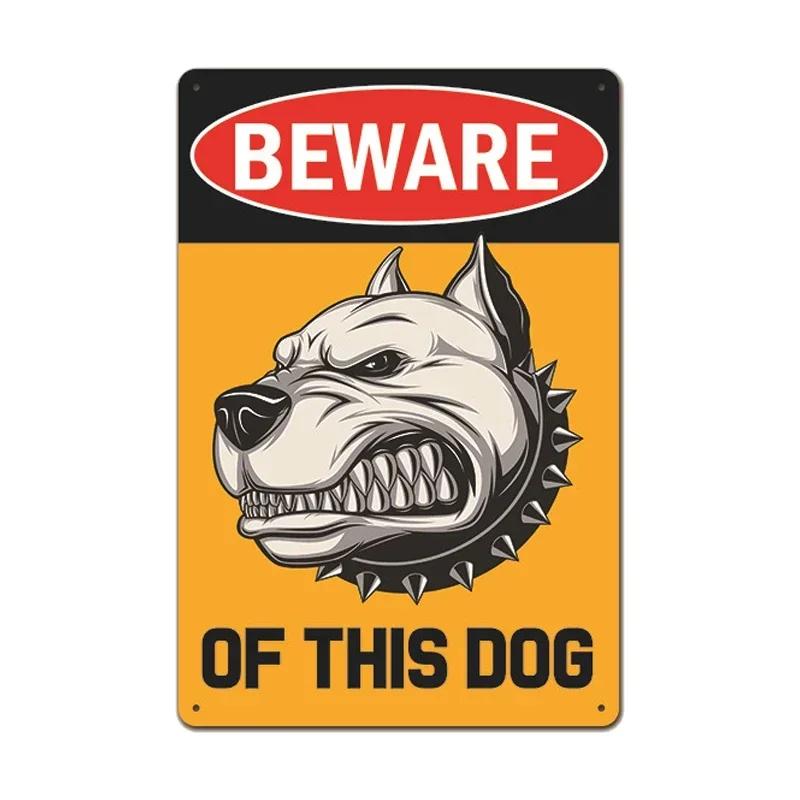 Retro Metal Tin Sign  Warning Dog  Vintage Wall Decor for Home Garden Cafe  Perfect for IndoorOutdoor Use  Rustic Poster Prin
