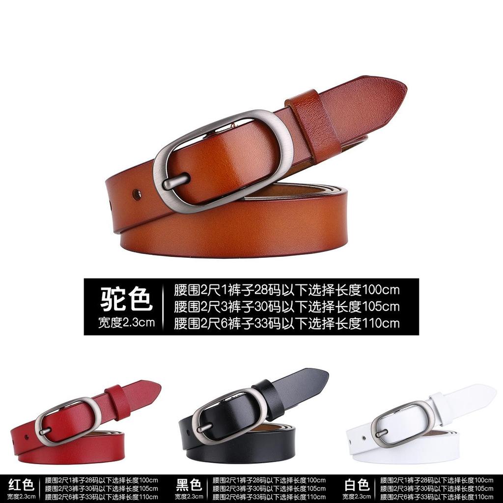 Elliptical Alloy Buckle Leather Womens Belt With Vintage Design For Work And Casual Looks